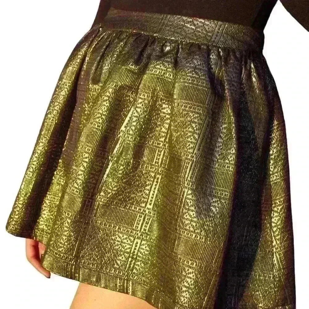 Topshop Womens Gold Black Mini Skirt Sz2 Metallic Bubble Club Night Out Y2K - Picture 2 of 16